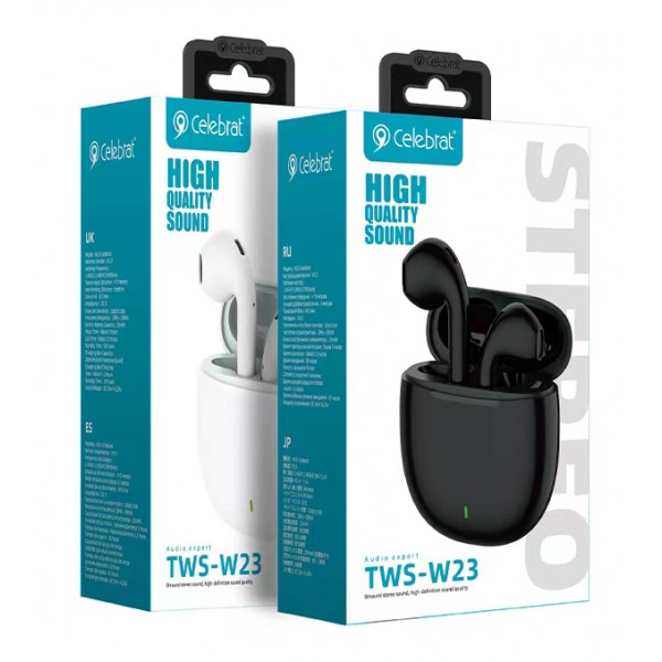 CELEBRAT earphones με θήκη φόρτισης TWS-W23, True Wireless, μαύρα