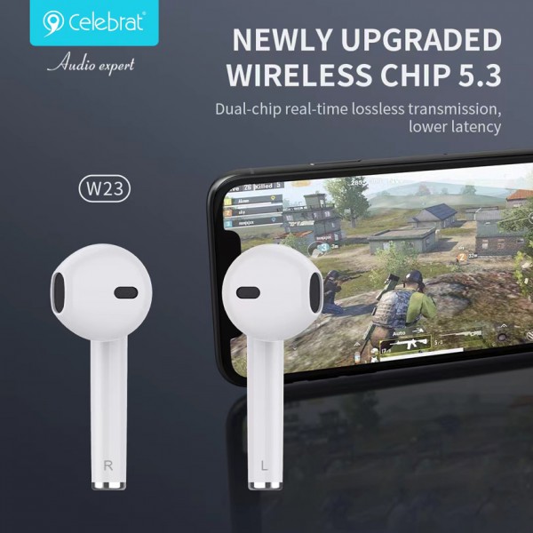 CELEBRAT earphones με θήκη φόρτισης TWS-W23, True Wireless, μαύρα