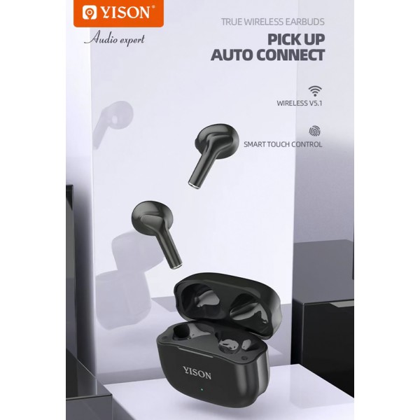 YISON earphones με θήκη φόρτισης TWS-T6, True Wireless, μαύρα YISON earphones με θήκη φόρτισης TWS-T6, True Wireless, μαύρα