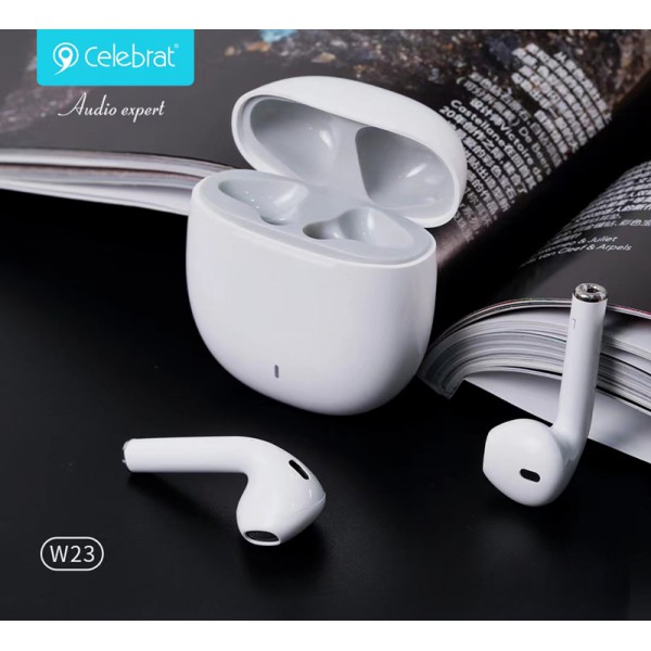 CELEBRAT earphones με θήκη φόρτισης TWS-W23, True Wireless, μαύρα