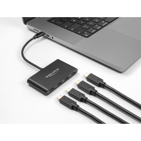DELOCK USB-C hub 64129, 4x USB-C θύρες, 10 Gbps, 10 watt, γκρι