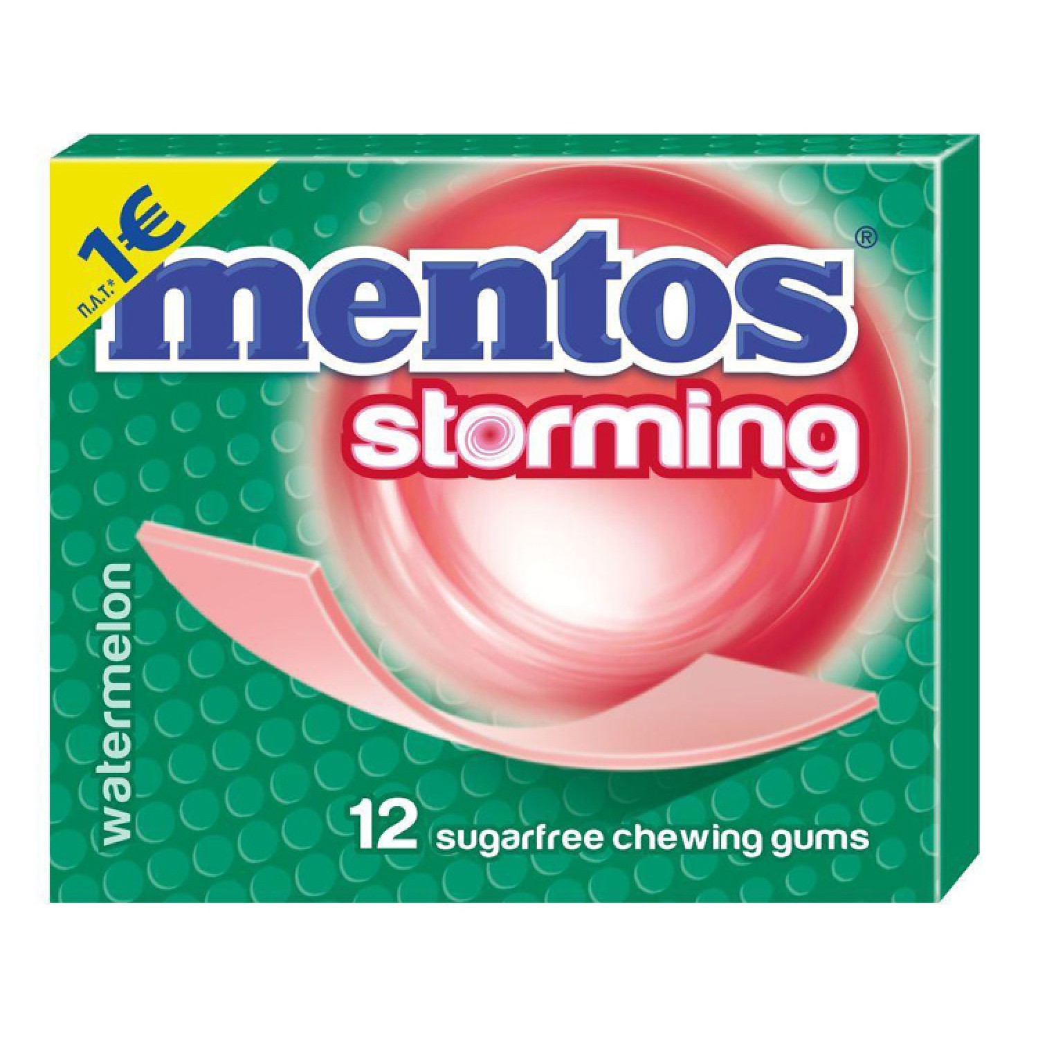 MENTOS τσίχλες storming με γεύση καρπούζι, χωρίς ζάχαρη, 12τμχ, 33g