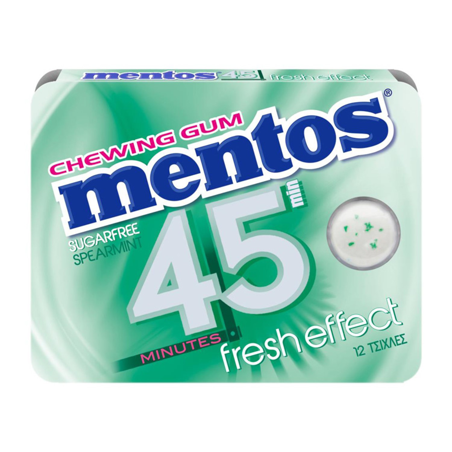 MENTOS τσίχλες fresh effect 45min με γεύση δυόσμο, χωρίς ζάχαρη, 12τμχ