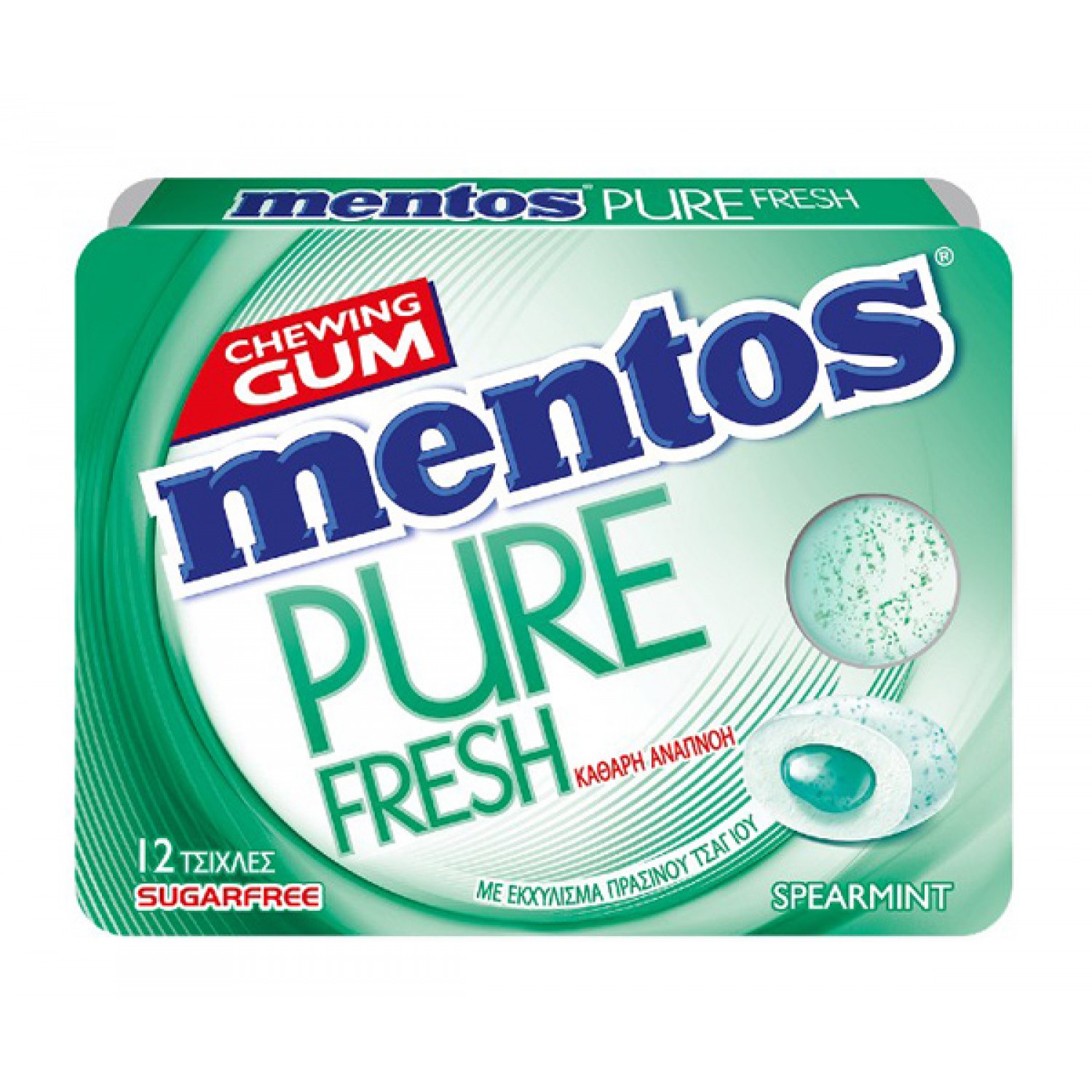MENTOS τσίχλες pure fresh με γεύση δυόσμο, χωρίς ζάχαρη, 12τμχ