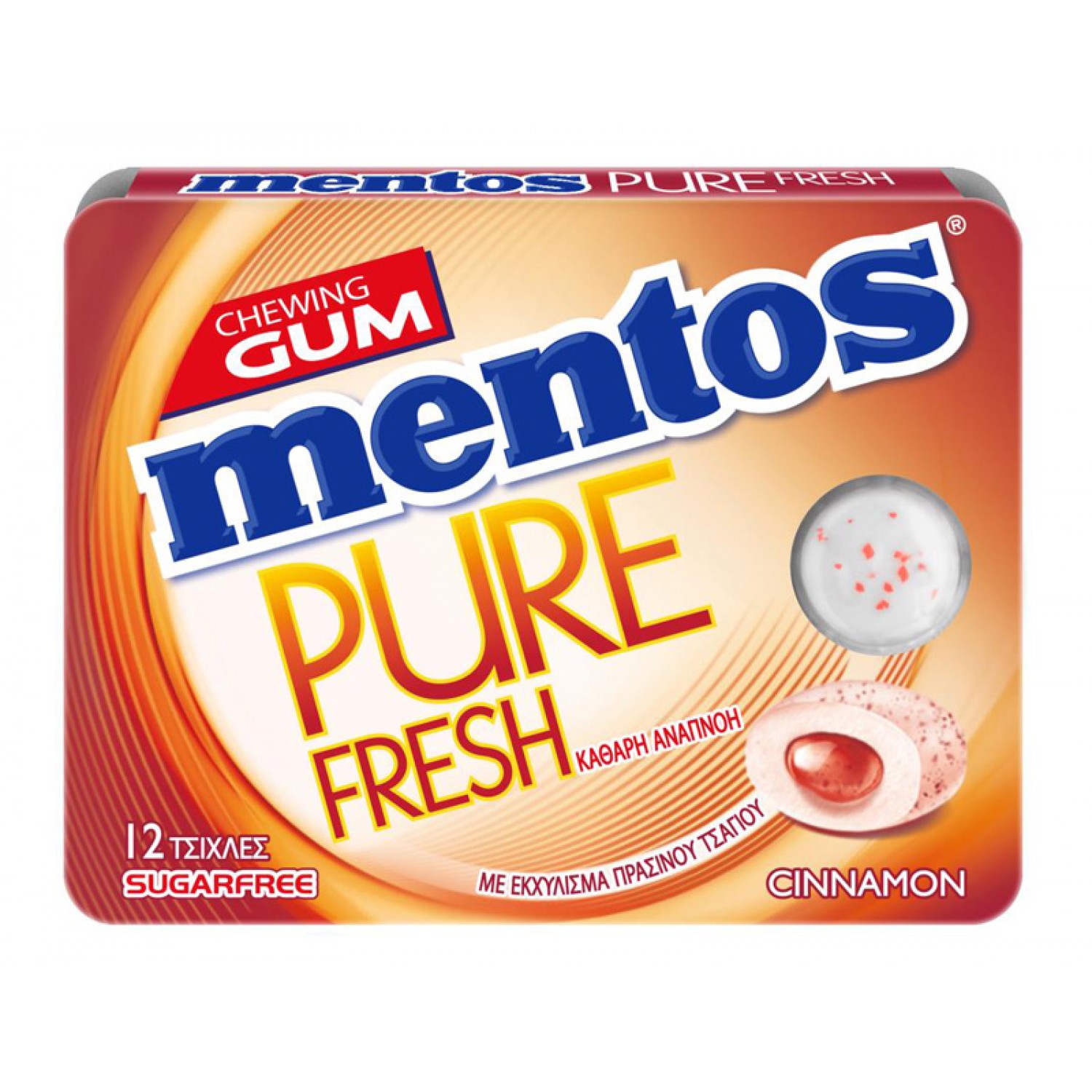MENTOS τσίχλες pure fresh με γεύση κανέλα, χωρίς ζάχαρη, 12τμχ