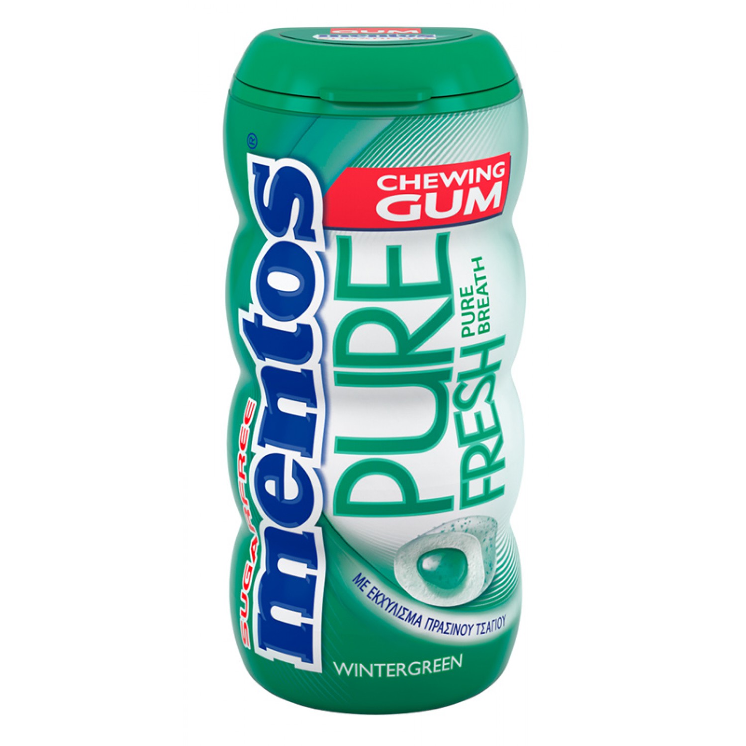 MENTOS τσίχλες pure fresh wintergreen με γεύση μέντα, χωρίς ζάχαρη, 28g