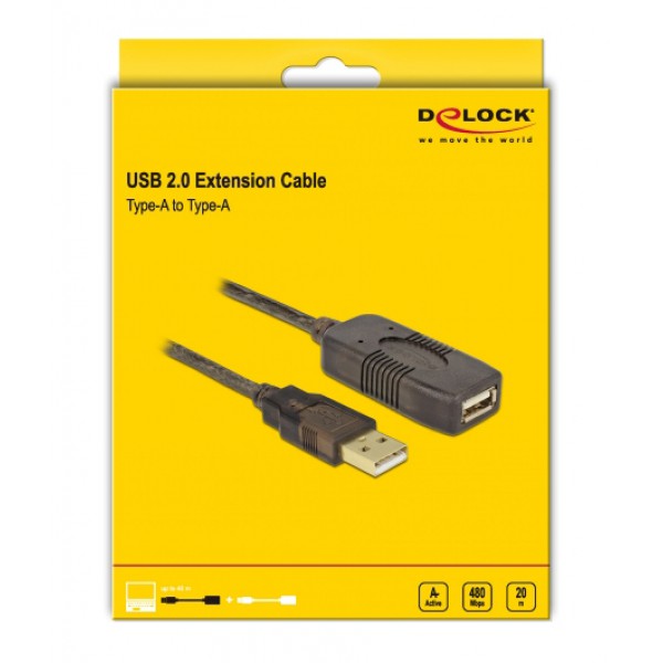 DELOCK καλώδιο USB 2.0 αρσενικό σε θηλυκό 82690, active, 20m, μαύρο DELOCK καλώδιο USB 2.0 αρσενικό σε θηλυκό 82690, active, 20m, μαύρο