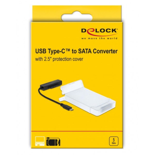 DELOCK αντάπτορας USB-C σε SATA 64084 με θήκη για 2.5" HDD/SSD, 6Gbps DELOCK αντάπτορας USB-C σε SATA 64084 με θήκη για 2.5" HDD/SSD, 6Gbps