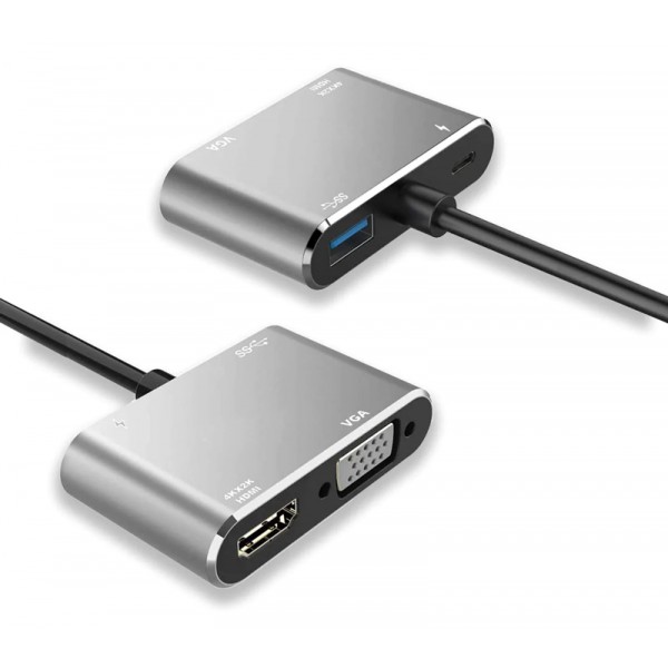 POWERTECH docking station PTH-084, 4 θυρών, USB-C, 100W PD, 4K, γκρι