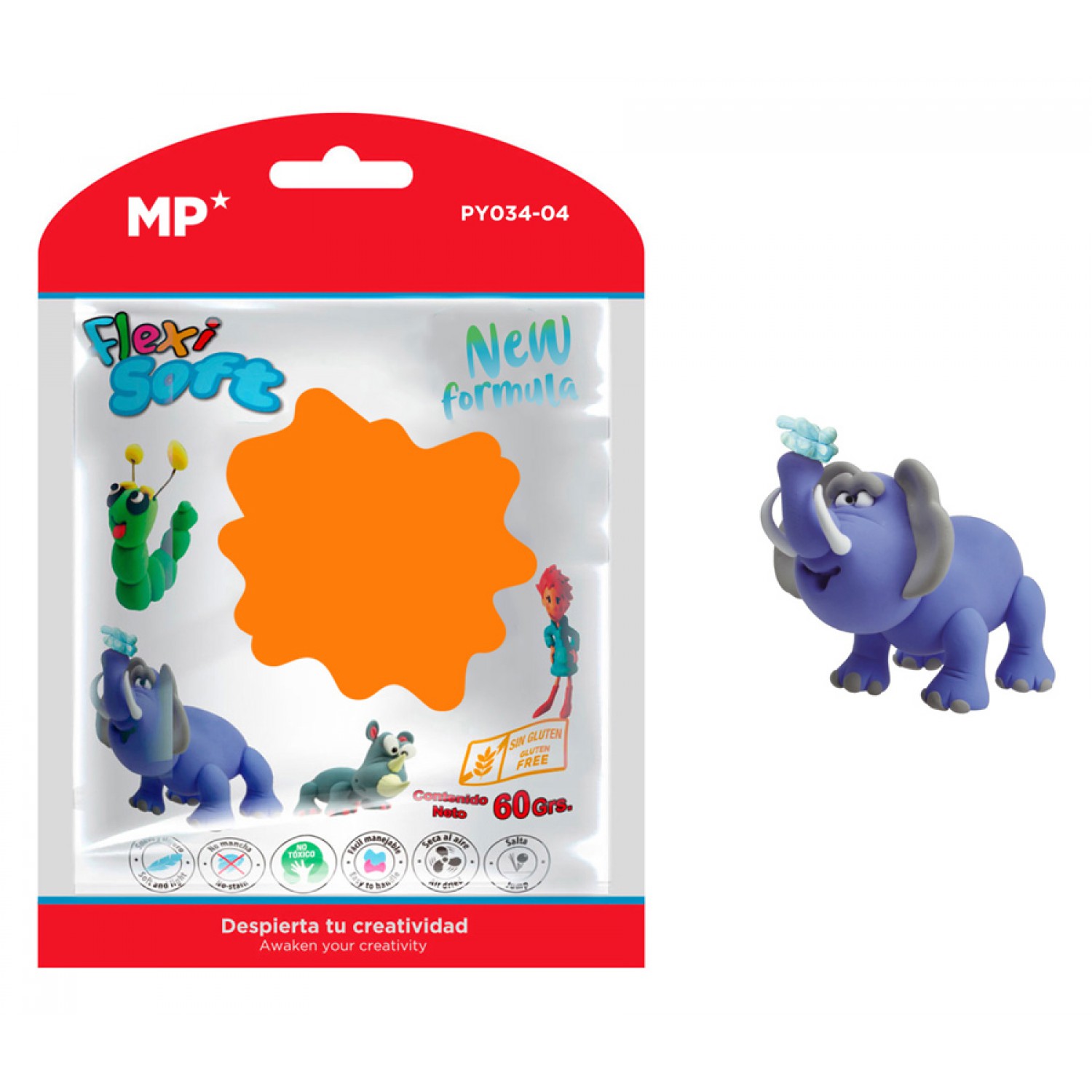 MP πλαστελίνη PY034-04, χωρίς γλουτένη, 60γρ, πορτοκαλί MP πλαστελίνη PY034-04, χωρίς γλουτένη, 60γρ, πορτοκαλί