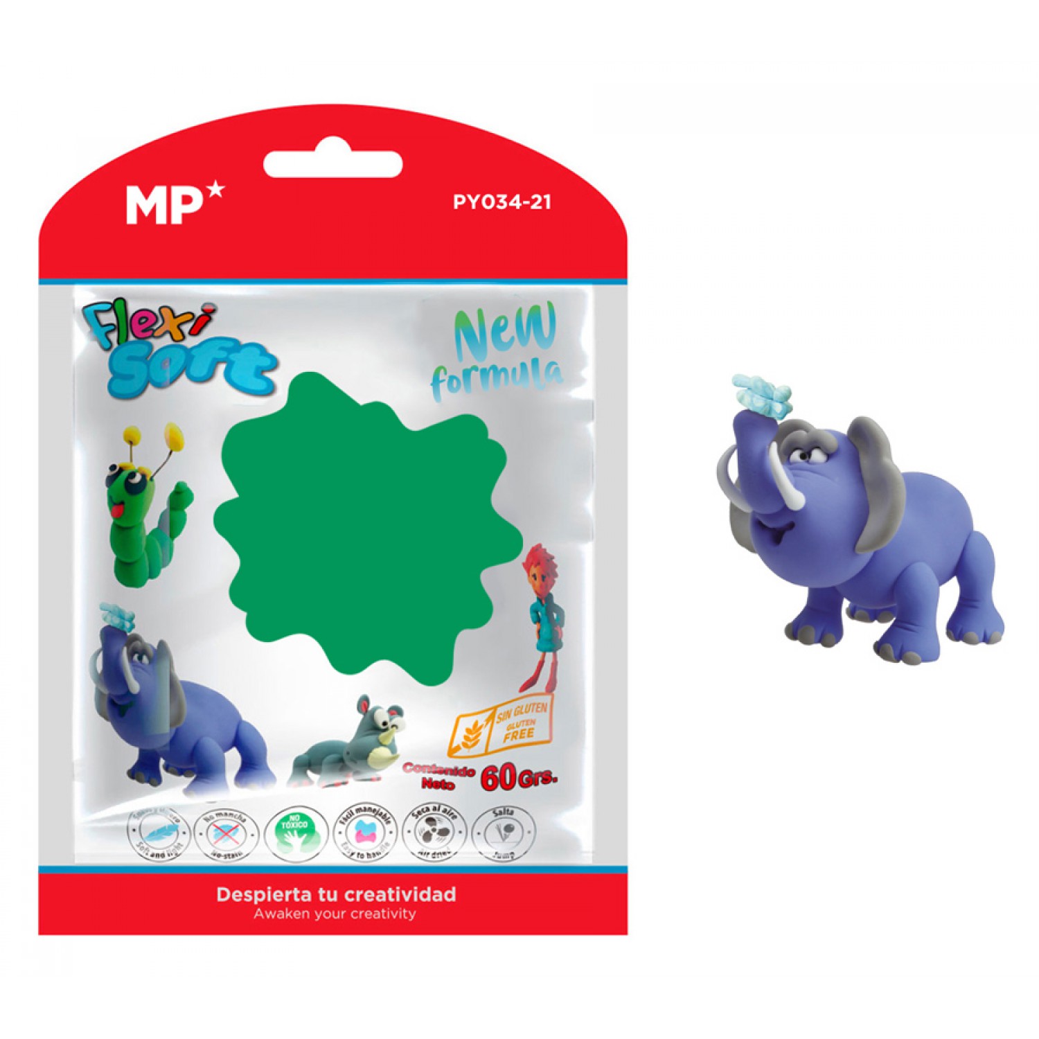 MP πλαστελίνη PY034-21, χωρίς γλουτένη, 60γρ, πράσινη MP πλαστελίνη PY034-21, χωρίς γλουτένη, 60γρ, πράσινη