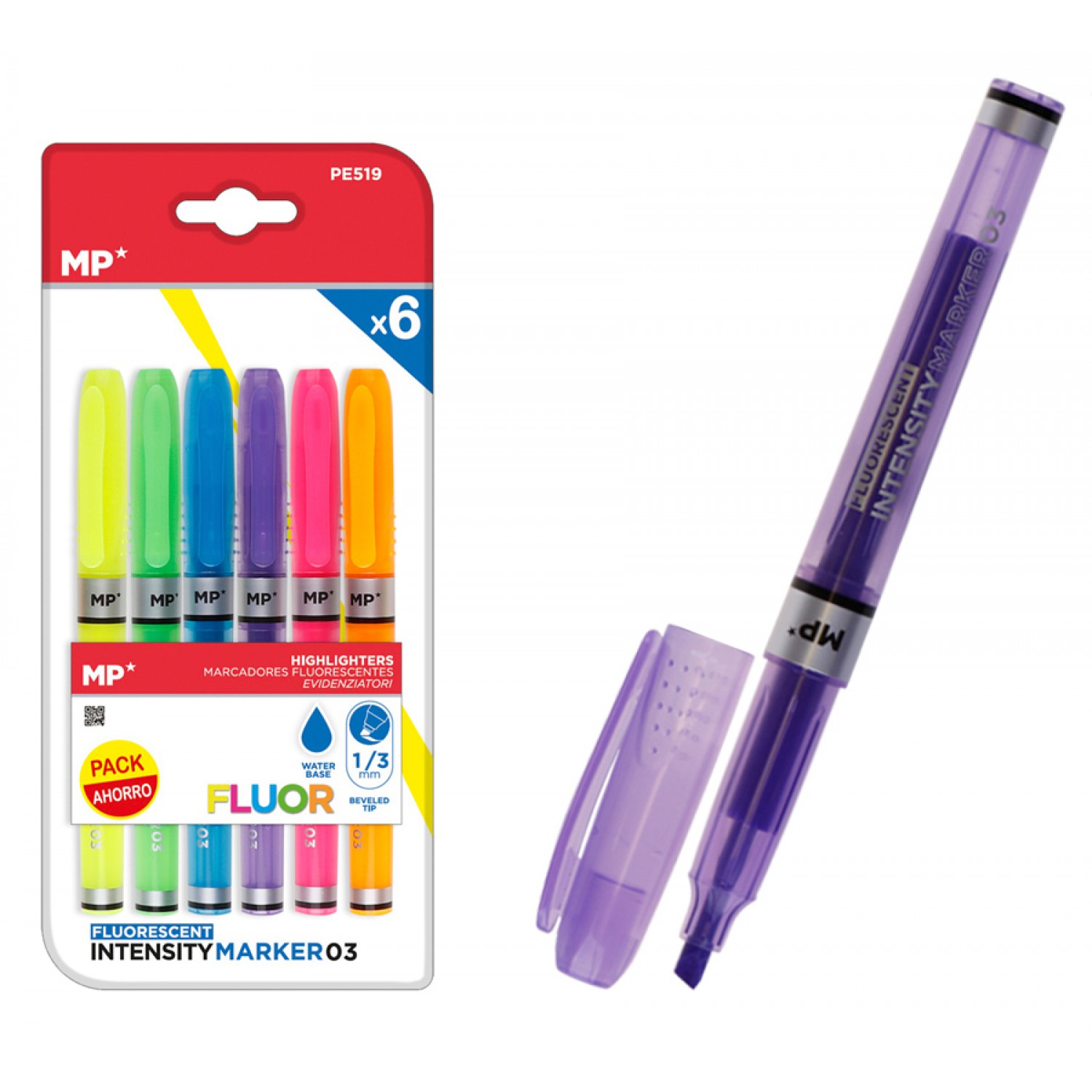 MP μαρκαδόροι υπογράμμισης PE519, διάφορα χρώματα, 1/3mm, 6τμχ MP μαρκαδόροι υπογράμμισης PE519, διάφορα χρώματα, 1/3mm, 6τμχ