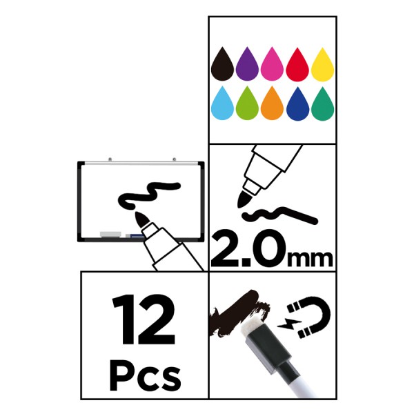 MP χρωματιστοί μαρκαδόροι ασπροπίνακα PE128-03, πάχος μύτης 2mm, 12τμχ MP χρωματιστοί μαρκαδόροι ασπροπίνακα PE128-03, πάχος μύτης 2mm, 12τμχ