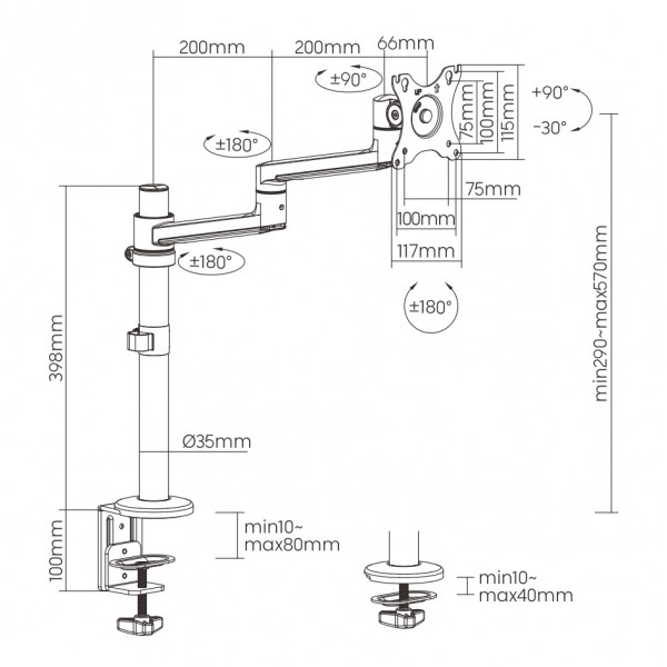 BRATECK βάση γραφείου LDT72-C012, για οθόνη 17"-32", 8kg