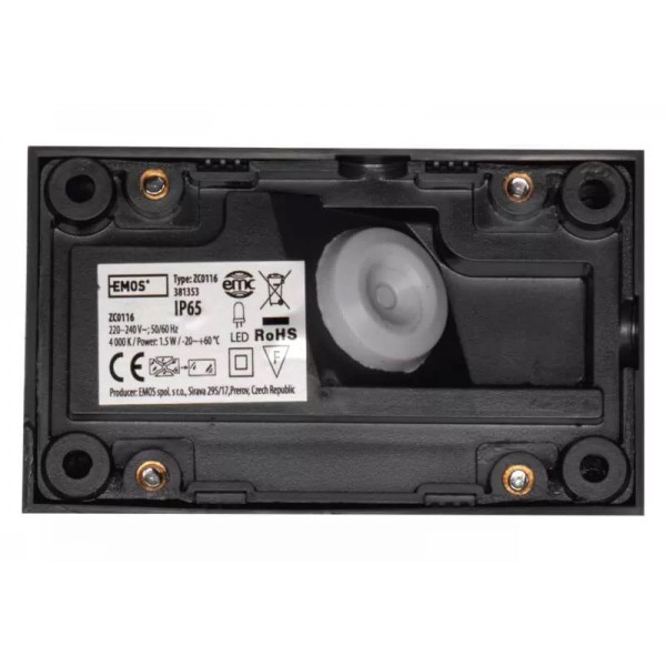 EMOS LED φωτιστικό τοίχου ZC0116, 1.5W, 95lm, 4000K, IP65, 10x6cm, γκρι EMOS LED φωτιστικό τοίχου ZC0116, 1.5W, 95lm, 4000K, IP65, 10x6cm, γκρι