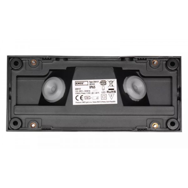 EMOS LED φωτιστικό τοίχου ZC0117, 3W, 200lm, 4000K, IP65, 16x7cm, γκρι
