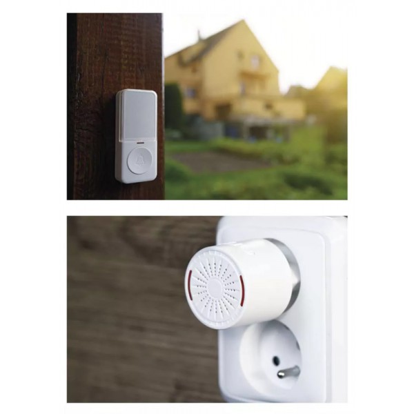 EMOS ασύρματο κουδούνι P5734 με 10 μελωδίες, 150m, 85dB, IP56, λευκό