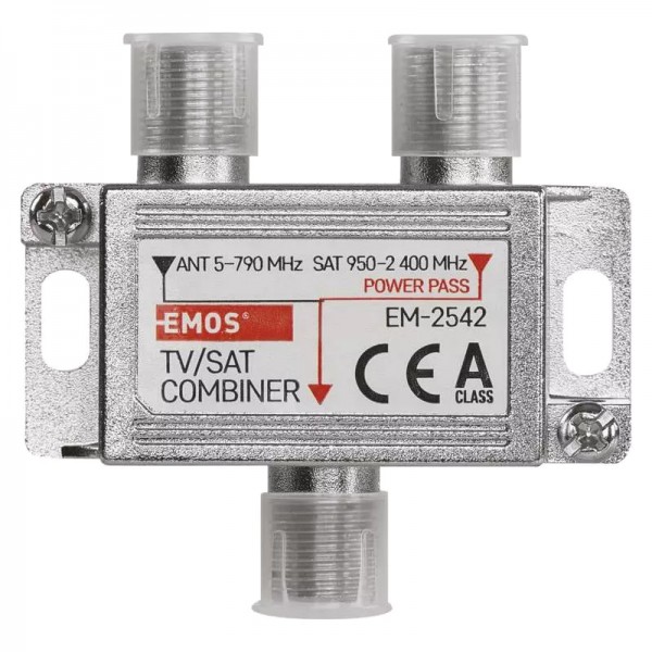 EMOS TV/SAT combiner J0198, 5–2.400MHz, 3dB TER/2dB SAT EMOS TV/SAT combiner J0198, 5–2.400MHz, 3dB TER/2dB SAT