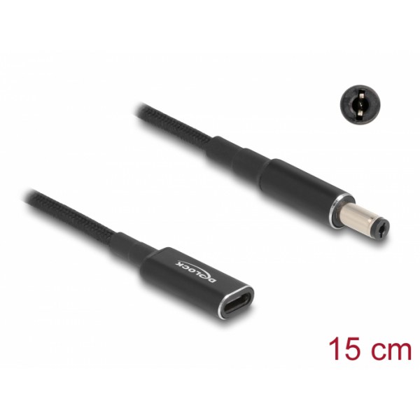 DELOCK καλώδιο τροφοδοσίας 60039, USB-C σε 5.5x2.1mm, 15cm, μαύρο
