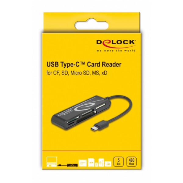 DELOCK card reader 91739 για micro SD/SD/CF/MS/xD, USB-C, μαύρο DELOCK card reader 91739 για micro SD/SD/CF/MS/xD, USB-C, μαύρο
