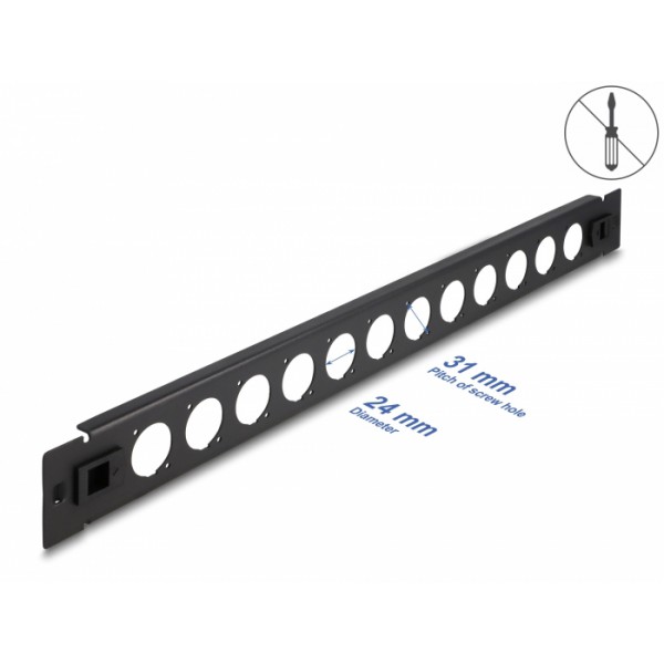 DELOCK D-Type patch panel 66900, 19"/1U, 12x ports, μαύρο DELOCK D-Type patch panel 66900, 19"/1U, 12x ports, μαύρο