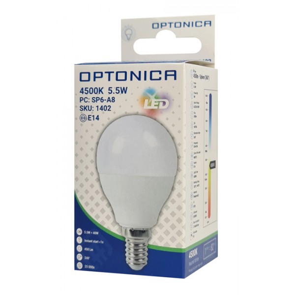 OPTONICA LED λάμπα G45 1402, 5.5W, 4500K, E14, 450lm OPTONICA LED λάμπα G45 1402, 5.5W, 4500K, E14, 450lm