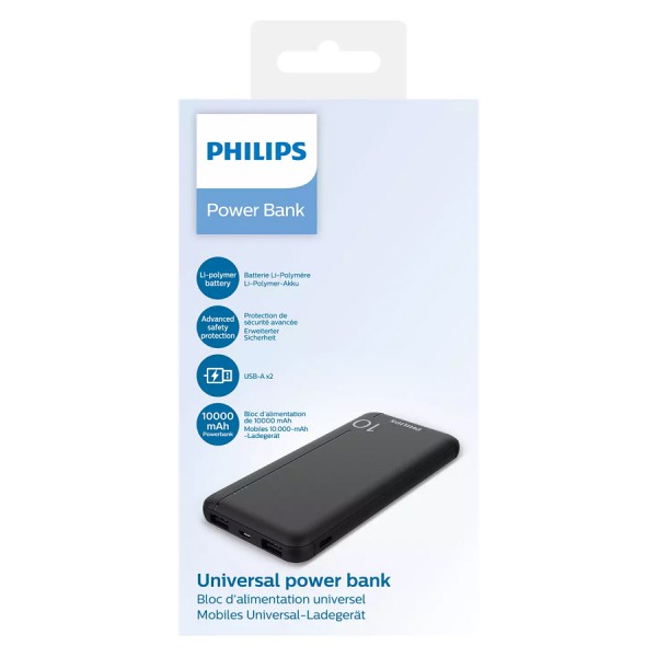 PHILIPS power bank DLP1810NB-62, 10000mAh, 2x USB, 2.1A, μαύρο PHILIPS power bank DLP1810NB-62, 10000mAh, 2x USB, 2.1A, μαύρο