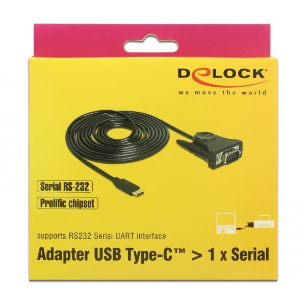 DELOCK Adapter USB Type-C σε Serial DB9 RS-232, 1.8m, Black