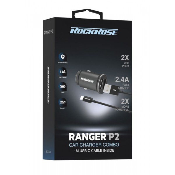 ROCKROSE φορτιστής αυτοκινήτου Ranger P2 με καλώδιο, 2x USB, 12W, μαύρος ROCKROSE φορτιστής αυτοκινήτου Ranger P2 με καλώδιο, 2x USB, 12W, μαύρος
