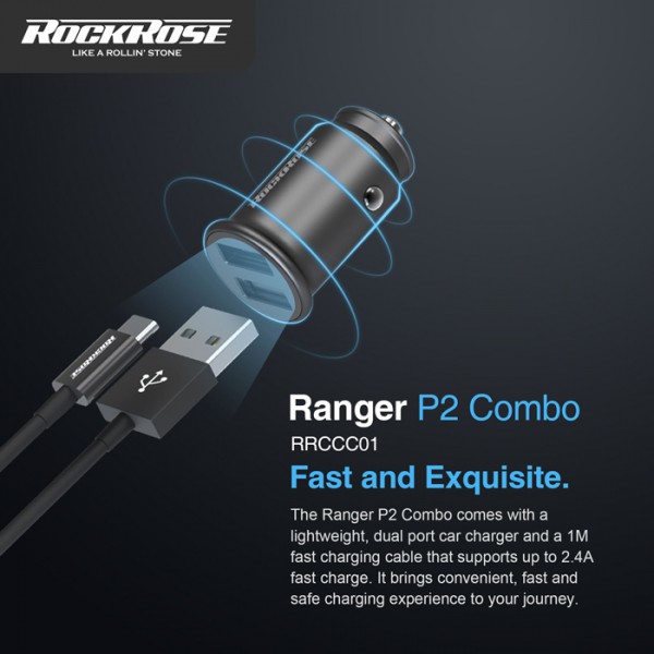 ROCKROSE φορτιστής αυτοκινήτου Ranger P2 με καλώδιο, 2x USB, 12W, μαύρος ROCKROSE φορτιστής αυτοκινήτου Ranger P2 με καλώδιο, 2x USB, 12W, μαύρος