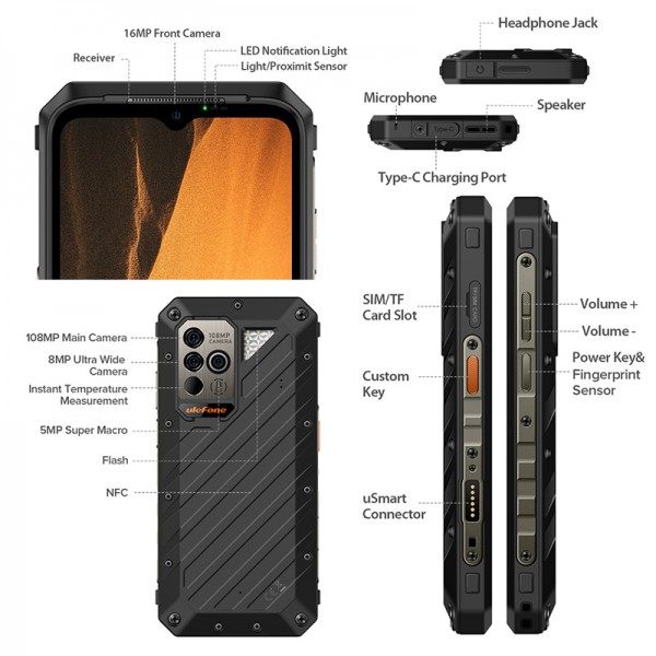 ULEFONE smartphone Power Armor 19, 6.58", 12/256GB, 9600mAh, μαύρο ULEFONE smartphone Power Armor 19, 6.58", 12/256GB, 9600mAh, μαύρο