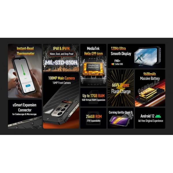 ULEFONE smartphone Power Armor 19, 6.58", 12/256GB, 9600mAh, μαύρο ULEFONE smartphone Power Armor 19, 6.58", 12/256GB, 9600mAh, μαύρο