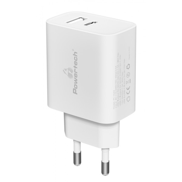POWERTECH φορτιστής τοίχου PT-1044, USB & USB-C, PD QC3.0, 30W, λευκός POWERTECH φορτιστής τοίχου PT-1044, USB & USB-C, PD QC3.0, 30W, λευκός