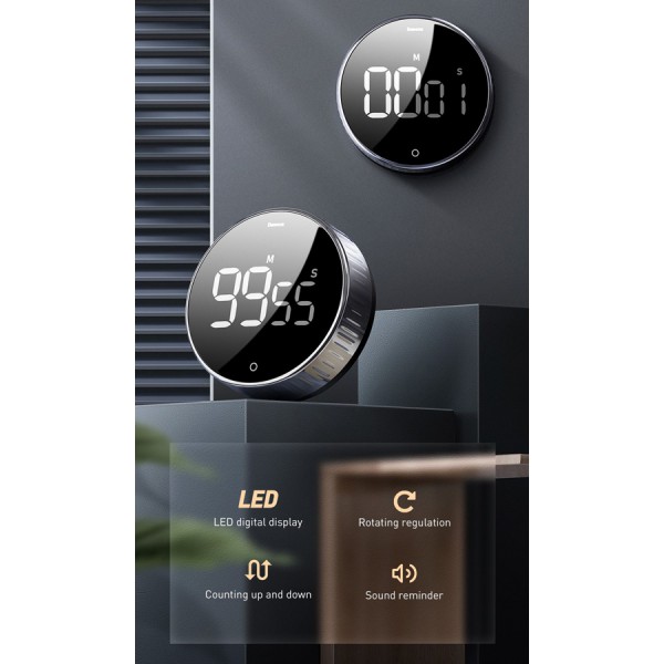 BASEUS χρονόμετρο αντίστροφης μέτρησης ACDJS-01, LED, 0-99, μαύρο