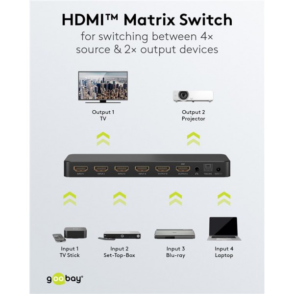 GOOBAY HDMI matrix switch 58479, 4-in σε 2-out, 4K/60Hz, μαύρο GOOBAY HDMI matrix switch 58479, 4-in σε 2-out, 4K/60Hz, μαύρο