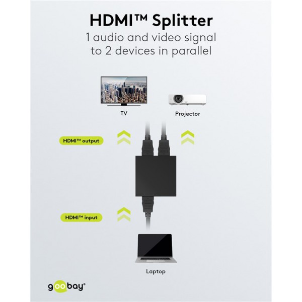 GOOBAY HDMI splitter 58480, 1-in σε 2-out, 4K/30Hz, μαύρο GOOBAY HDMI splitter 58480, 1-in σε 2-out, 4K/30Hz, μαύρο