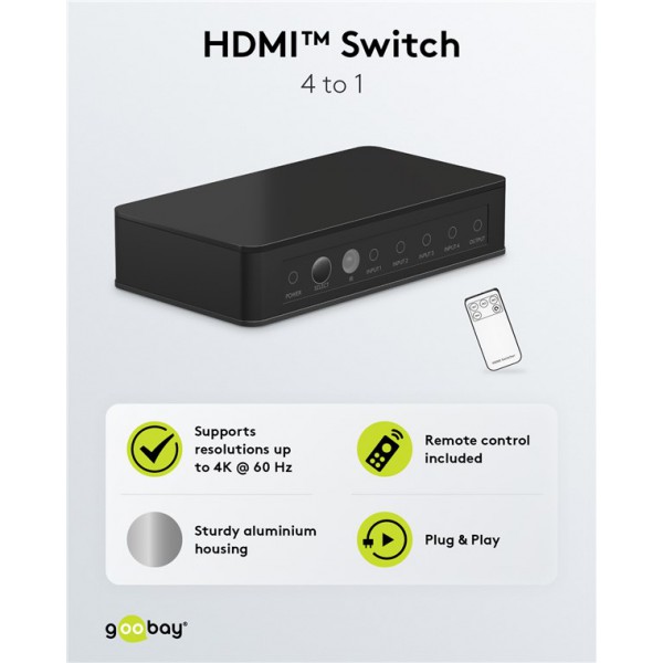 GOOBAY HDMI switch 58489, 4-in σε 1-out, 4K/60Hz, μαύρο GOOBAY HDMI switch 58489, 4-in σε 1-out, 4K/60Hz, μαύρο