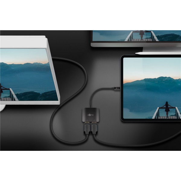 GOOBAY αντάπτορας USB-C σε 2x DisplayPort 60171, 8K/30Hz, MST, μαύρος