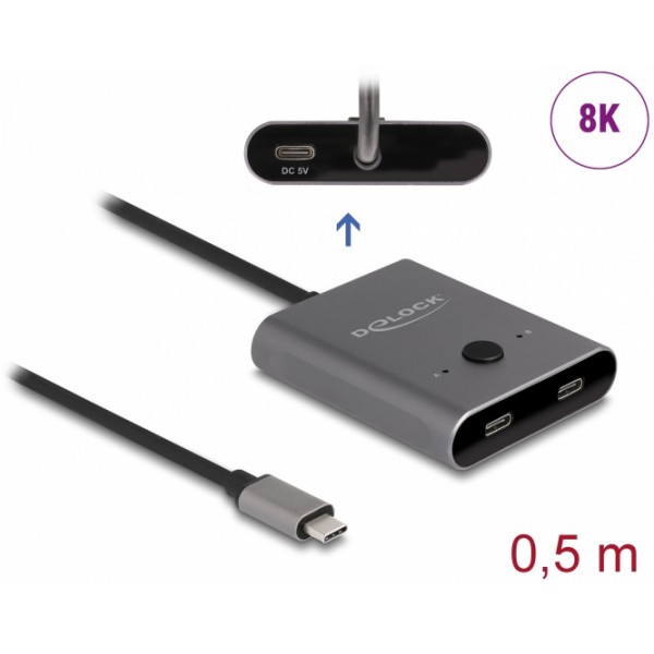 DELOCK USB-C switch 11500, 2 σε 1, bidirectional, 8K, 10Gbps, γκρι