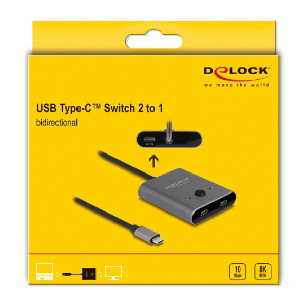 DELOCK USB-C switch 11500, 2 σε 1, bidirectional, 8K, 10Gbps, γκρι