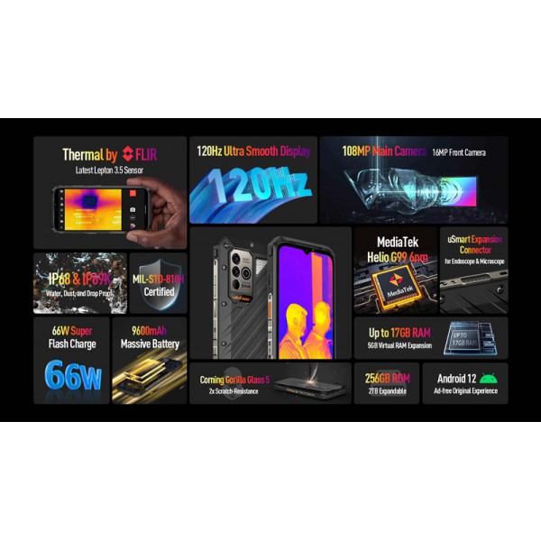 ULEFONE smartphone Power Armor 19T, 6.58", 12/256GB, 9600mAh, μαύρο ULEFONE smartphone Power Armor 19T, 6.58", 12/256GB, 9600mAh, μαύρο