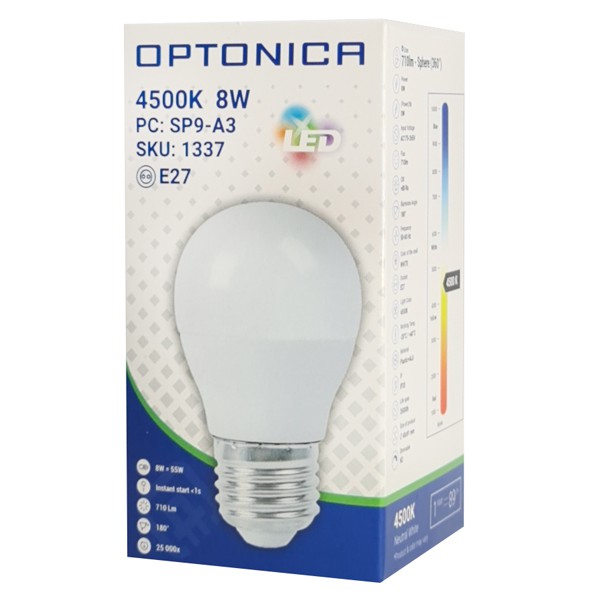OPTONICA LED λάμπα G45 1337, 8W, 4500K, E27, 710lm OPTONICA LED λάμπα G45 1337, 8W, 4500K, E27, 710lm