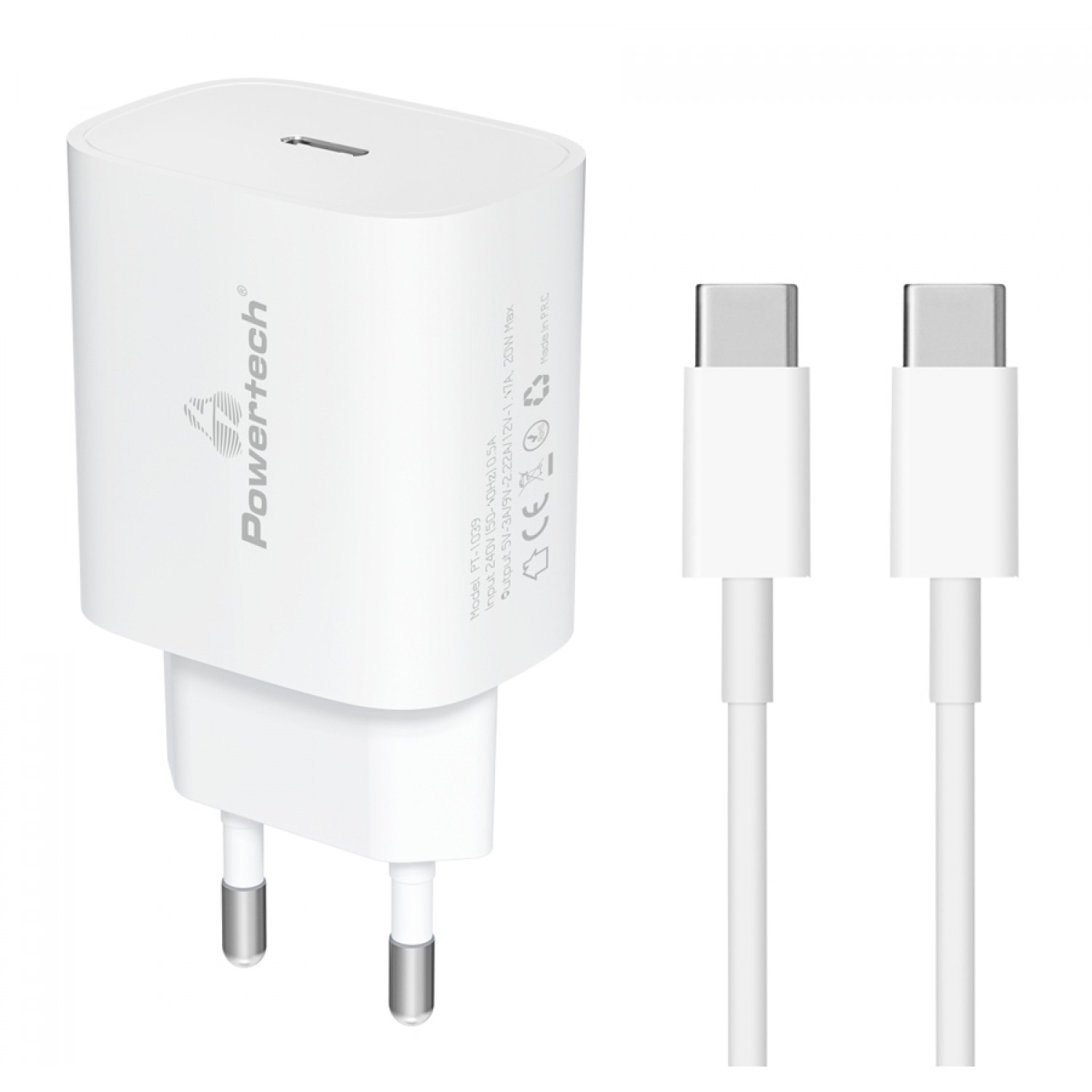 POWERTECH φορτιστής τοίχου & καλώδιο USB-C PT-1039, USB-C, PD, 20W POWERTECH φορτιστής τοίχου & καλώδιο USB-C PT-1039, USB-C, PD, 20W