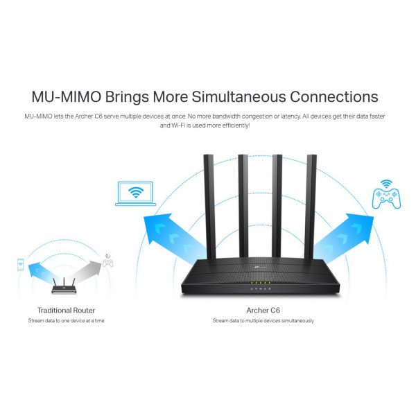 TP-LINK Router Archer C6, Wi-Fi 1200Mbps AC1200, MU-MIMO, Ver. 4.0