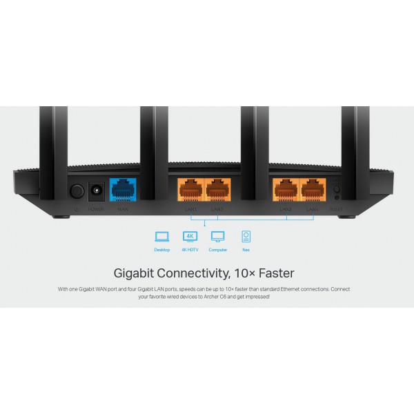 TP-LINK Router Archer C6, Wi-Fi 1200Mbps AC1200, MU-MIMO, Ver. 4.0