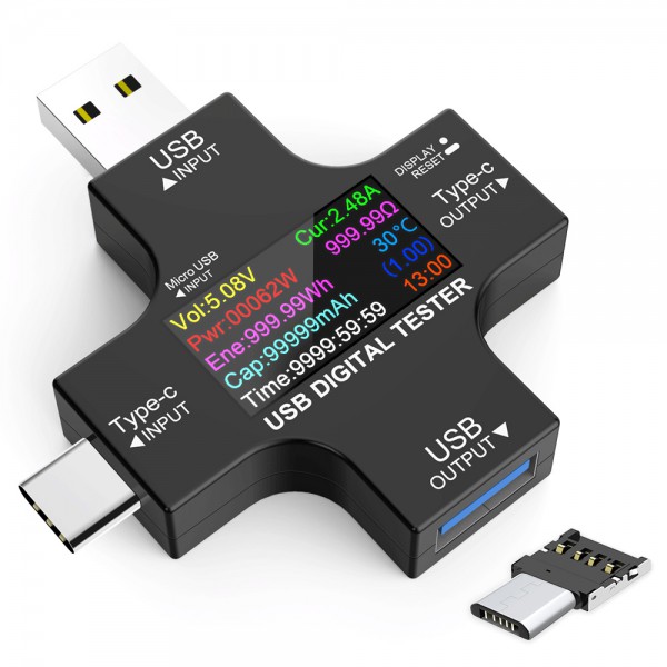 Συσκευή ελέγχου λειτουργίας θύρας USB, Micro USB & USB-C, 3.6-32V, LCD Συσκευή ελέγχου λειτουργίας θύρας USB, Micro USB & USB-C, 3.6-32V, LCD