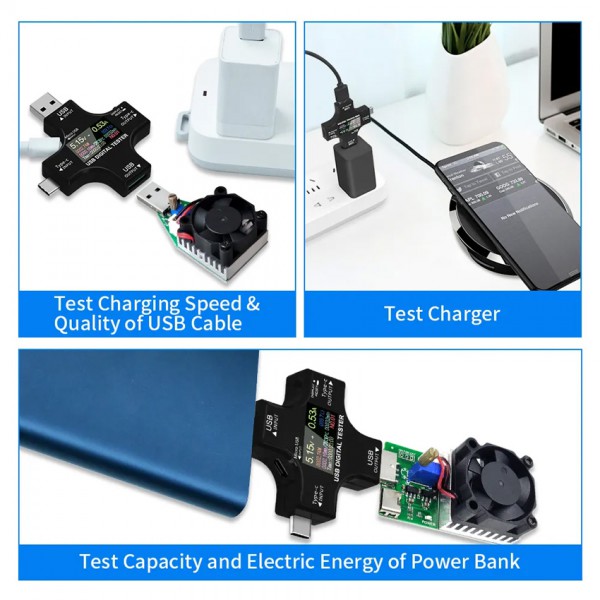 Συσκευή ελέγχου λειτουργίας θύρας USB, Micro USB & USB-C, 3.6-32V, LCD Συσκευή ελέγχου λειτουργίας θύρας USB, Micro USB & USB-C, 3.6-32V, LCD