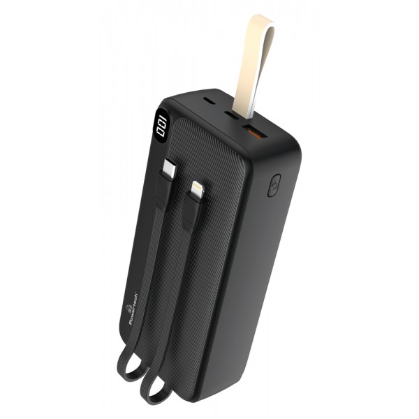 POWERTECH power bank με καλώδια και οθόνη PT-1065 30000mAh, 22.5W, μαύρο POWERTECH power bank με καλώδια και οθόνη PT-1065 30000mAh, 22.5W, μαύρο