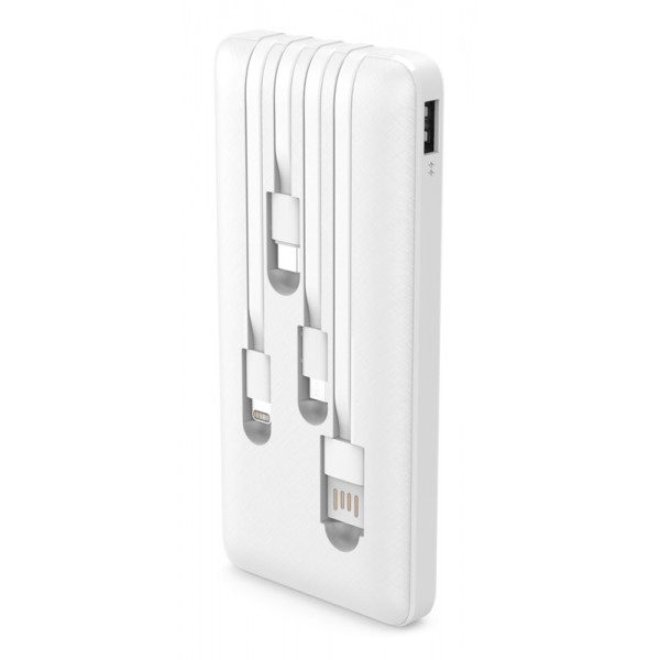POWERTECH power bank με καλώδια PT-1061 10000mAh, 10.5W, λευκό POWERTECH power bank με καλώδια PT-1061 10000mAh, 10.5W, λευκό