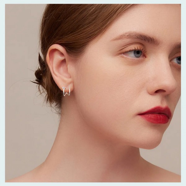 BAMOER σκουλαρίκια διπλοί κρίκοι SCE1480, κυβική ζιρκόνια, ασήμι 925 BAMOER σκουλαρίκια διπλοί κρίκοι SCE1480, κυβική ζιρκόνια, ασήμι 925